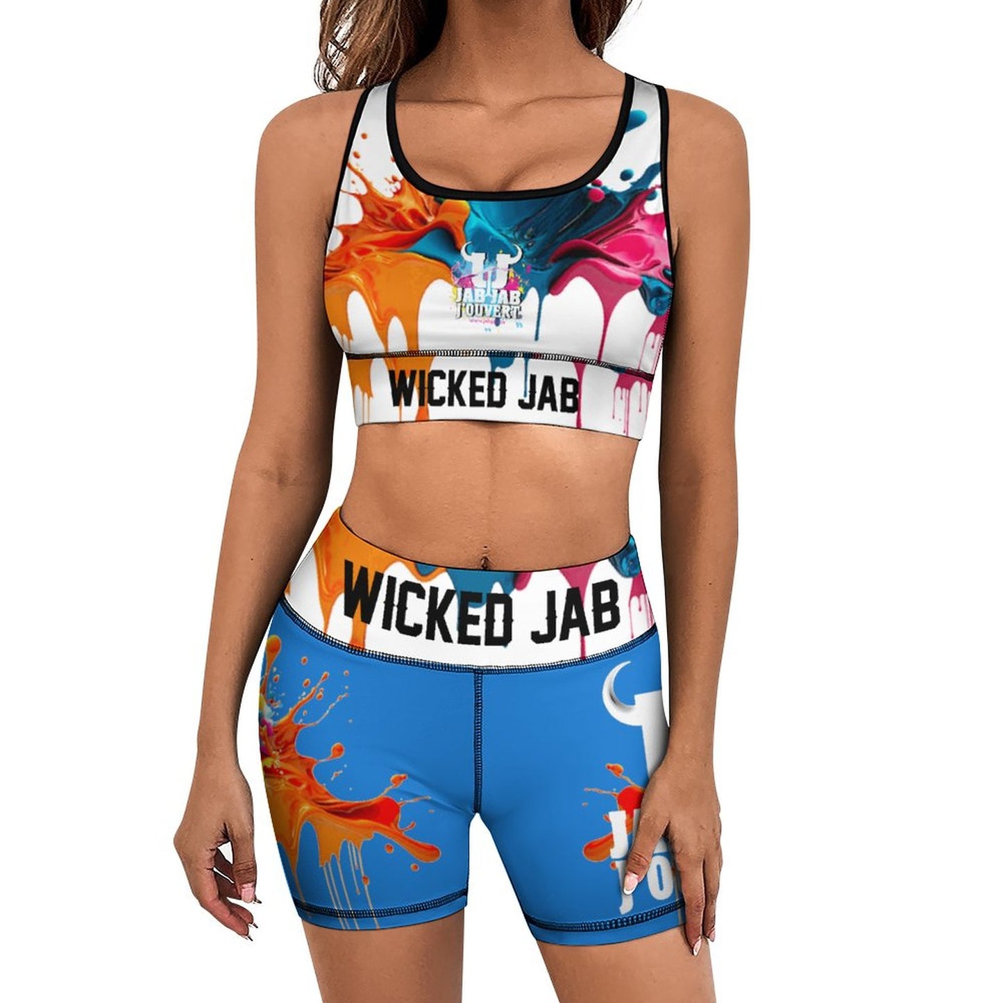 Wicked Jab White/Blue 2 Piece Workout Yoga Set