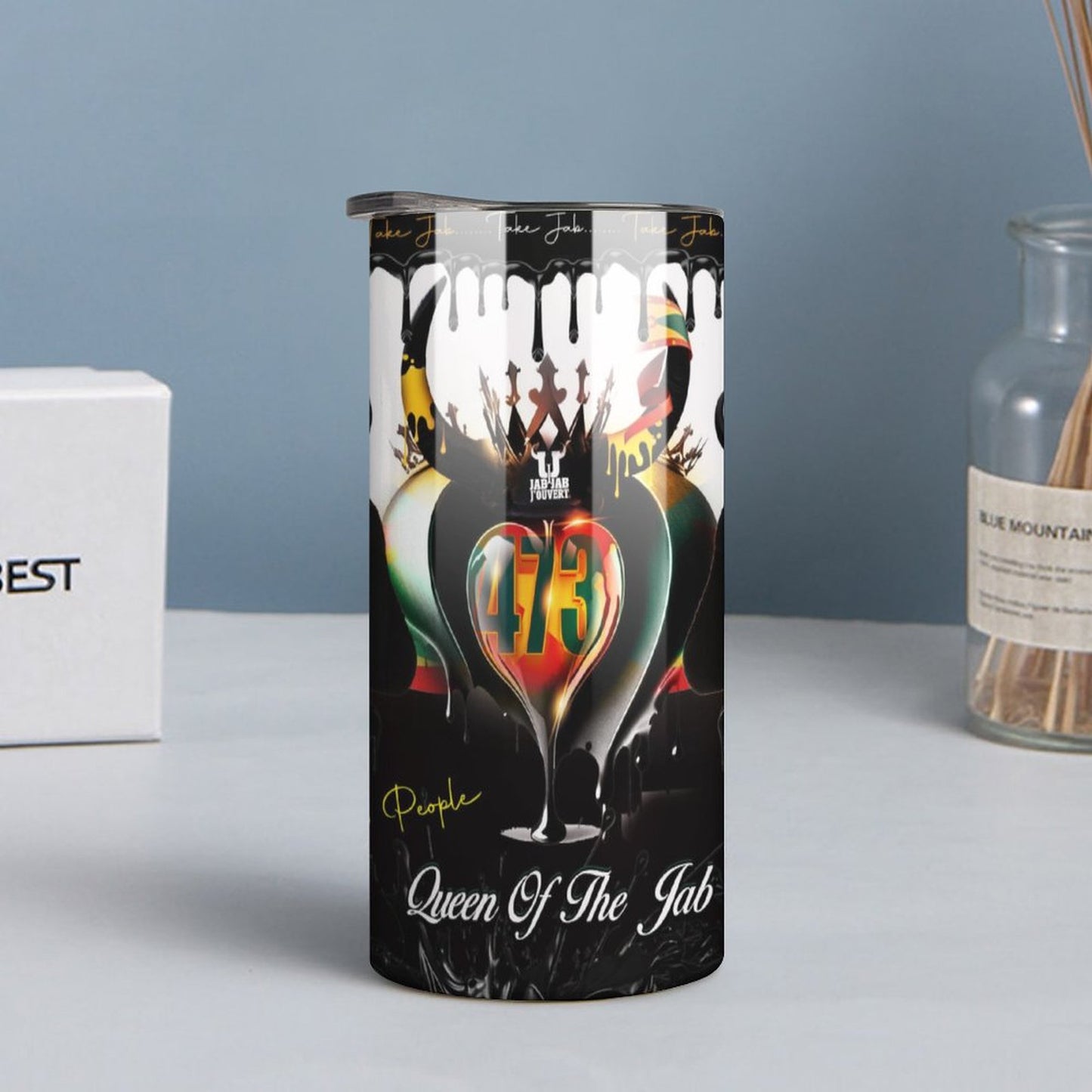 "Queen of Jab White" Insulated Drinking Cups with Lids 300 ml