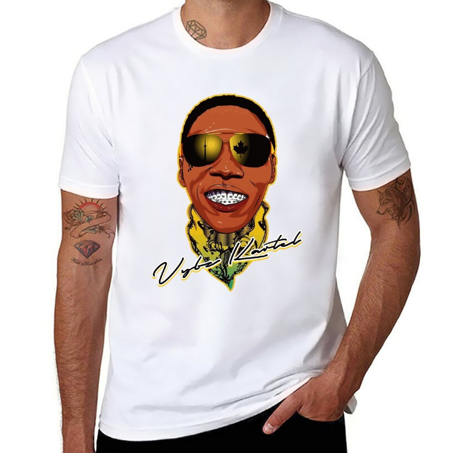 Vybz Kartel - Short Sleeve Cotton Crewneck T-Shirt for Men and Women (Front Print)