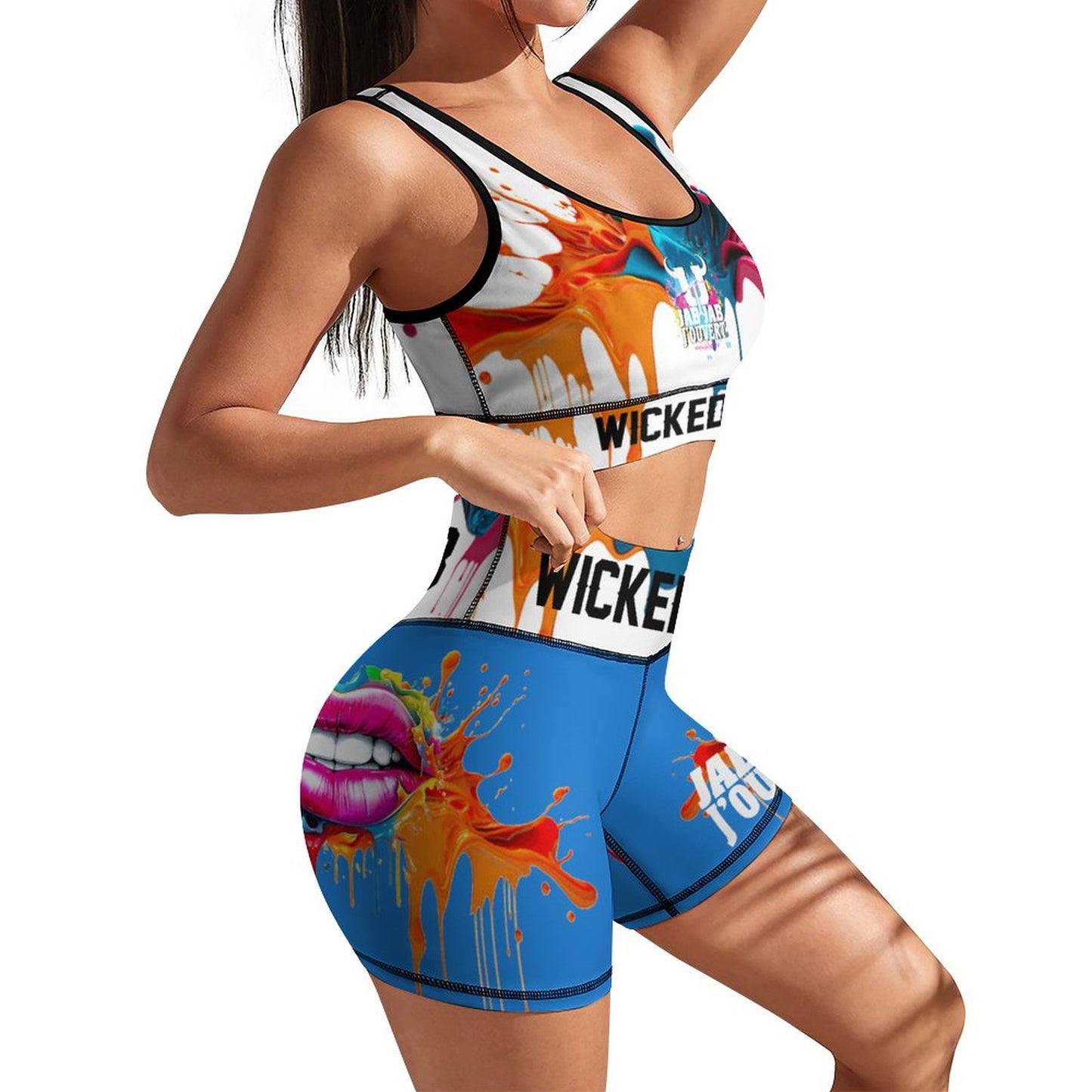 Wicked Jab White/Blue 2 Piece Workout Yoga Set