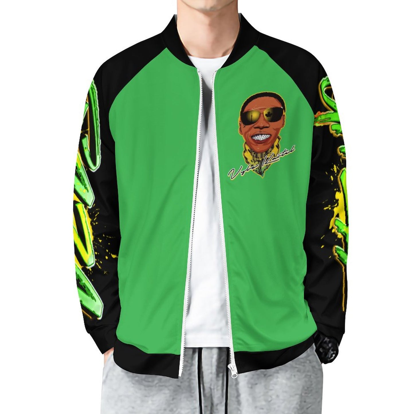 Vybz Kartel Green / Black Men's Custom Zip-up Shirt