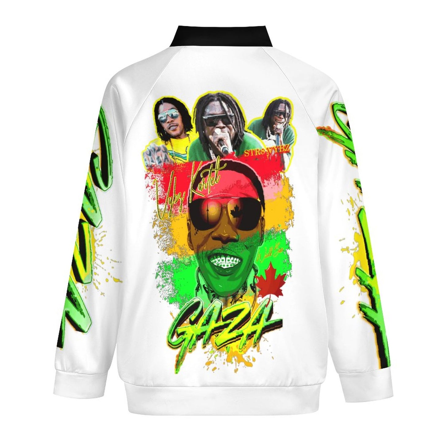 Vybz Kartel White / Green Men's Custom Zip-up Shirt