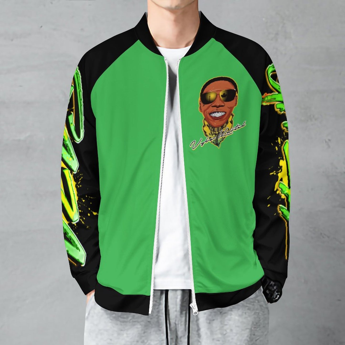 Vybz Kartel Green / Black Men's Custom Zip-up Shirt