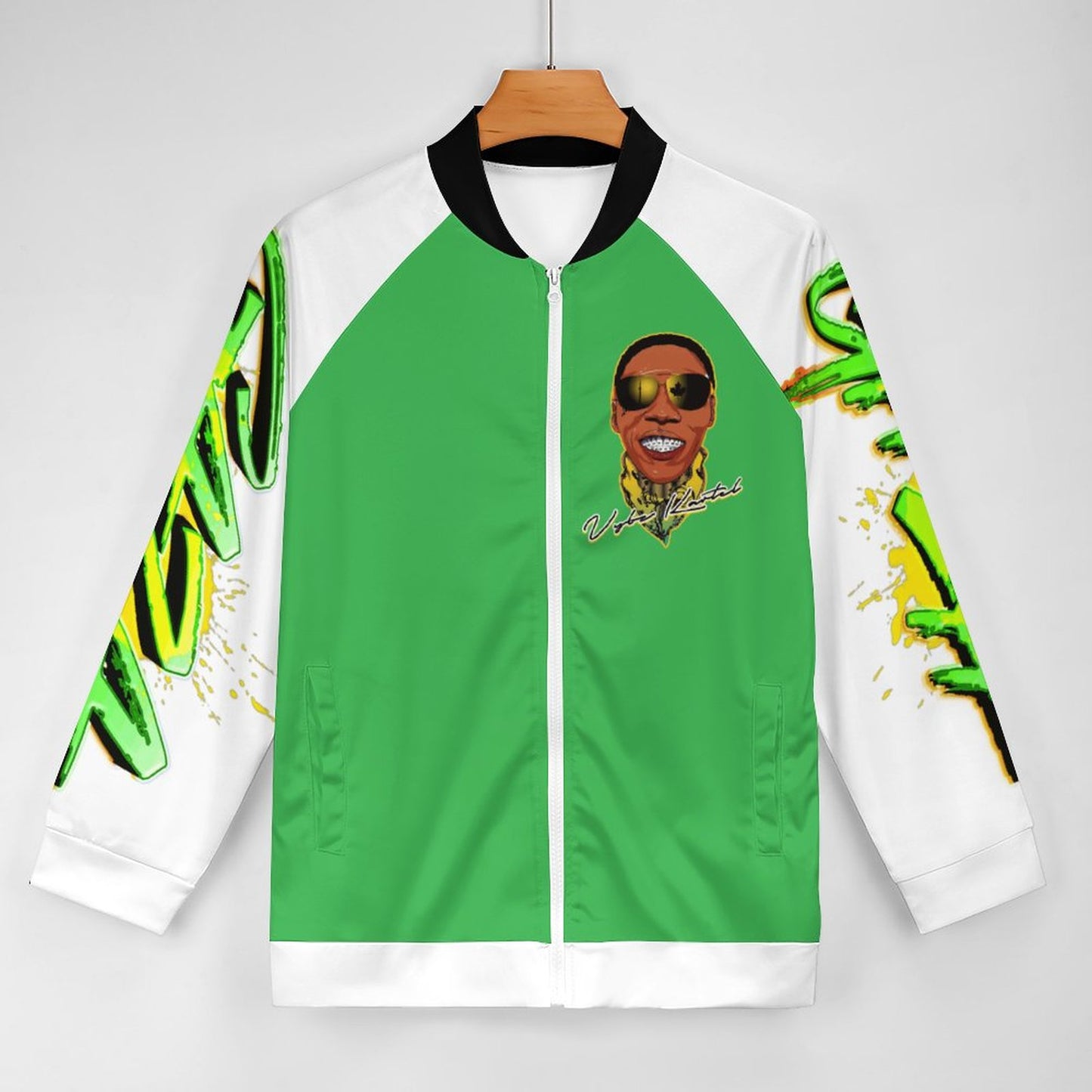 Vybz Kartel White / Green Men's Custom Zip-up Shirt