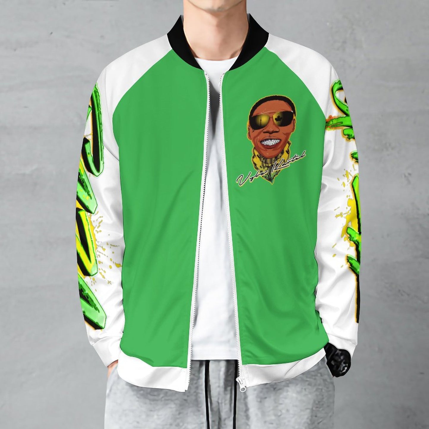 Vybz Kartel White / Green Men's Custom Zip-up Shirt