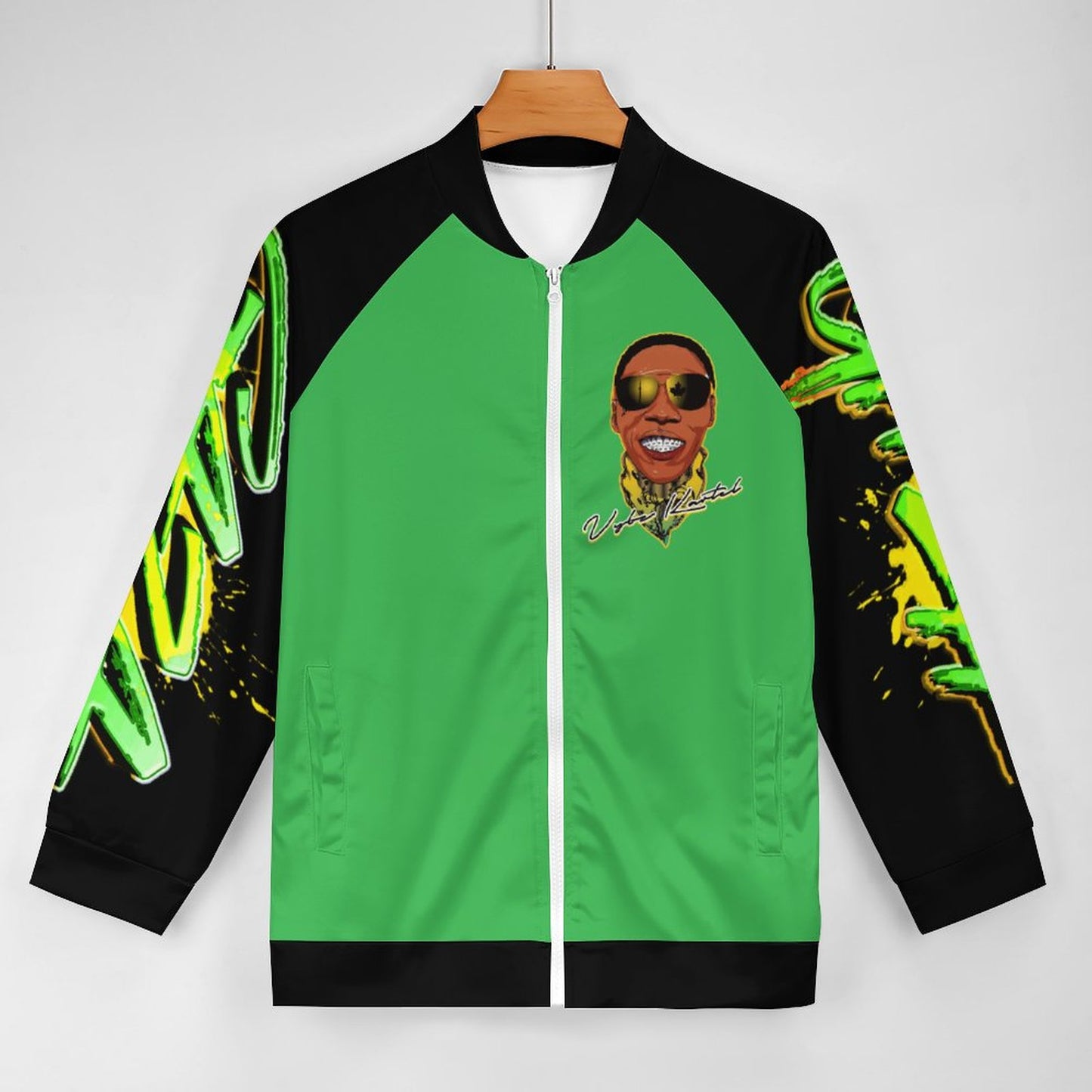Vybz Kartel Green / Black Men's Custom Zip-up Shirt