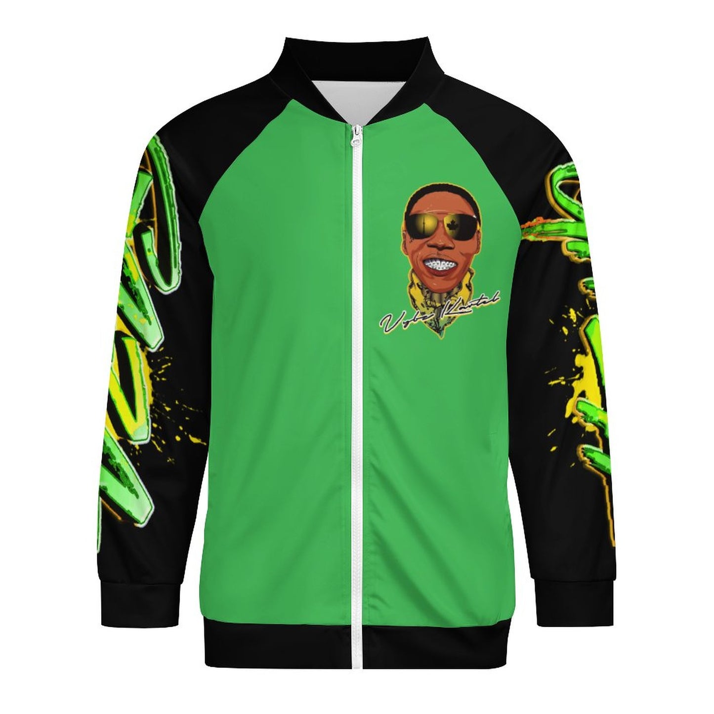 Vybz Kartel Green / Black Men's Custom Zip-up Shirt