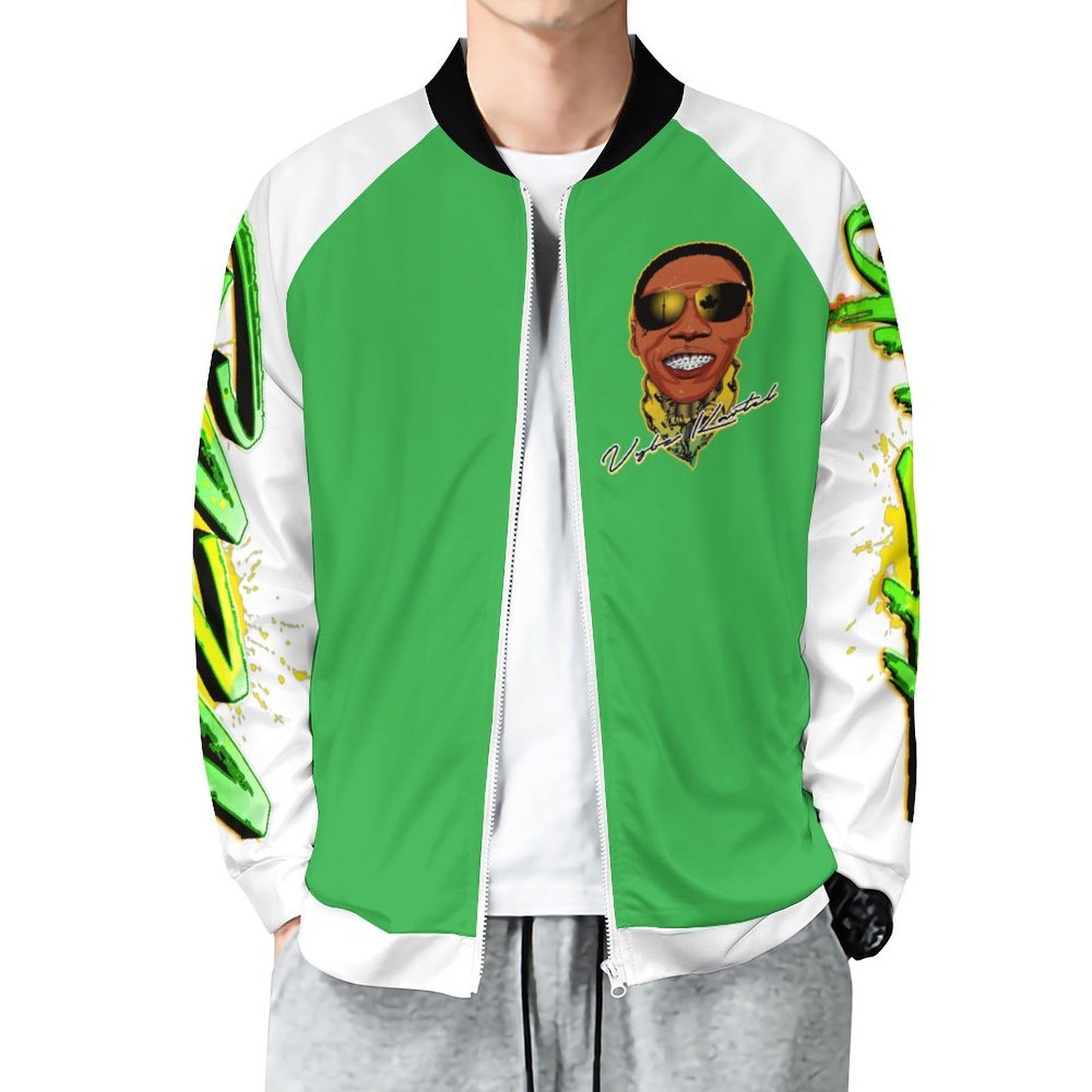 Vybz Kartel White / Green Men's Custom Zip-up Shirt