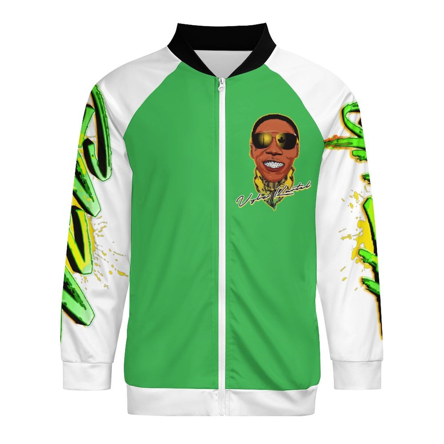 Vybz Kartel White / Green Men's Custom Zip-up Shirt