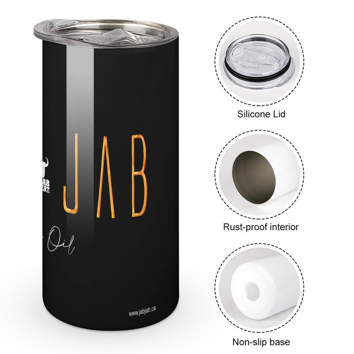 Black "Jab in Oil" Insulated Drinking Cups with Lids 300 ml